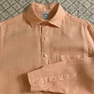 Brooks Brothers Orange Linen Shirt - Size: L